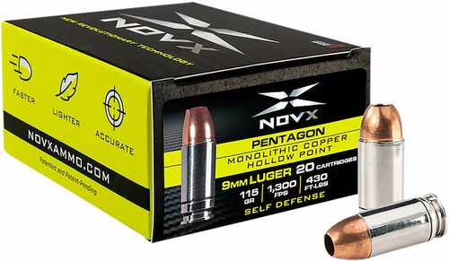 9mm Luger 115 Grain Hollow Point 20 Rounds NovX Ammunition